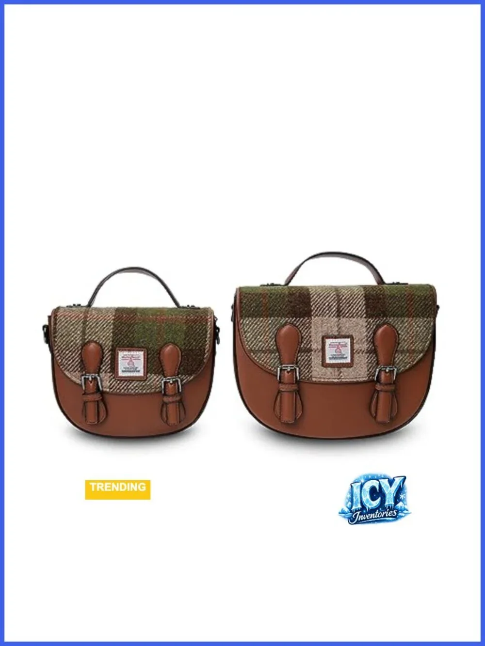 Medium Satchel with Harris Tweed Panel and Adjustable Strap